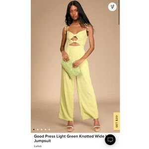 Lulu’s Good Press Light Green Knotted Wide Leg Jumpsuit WORN ONCE